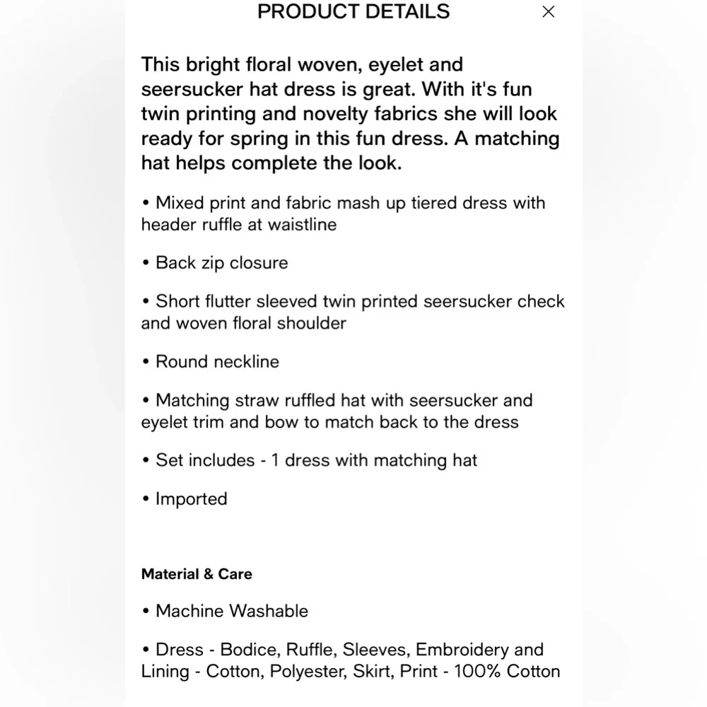 Bonnie Jean Flutter Sleeves Mixed Print Dress with Matching Hat. 3T - Picture 3 of 12